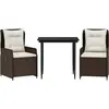 vidaXL Ensemble à manger de jardin 3 pcs et coussins marron poly rotin