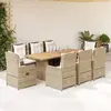 vidaXL Ensemble à manger de jardin et coussins 9 pcs beige Poly rotin
