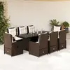 vidaXL Ensemble à manger de jardin et coussins 9 pcs marron poly rotin