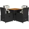 vidaXL Ensemble à manger de jardin coussins 5pcs Noir Résine tressée
