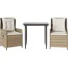 vidaXL Ensemble à manger de jardin et coussins 3 pcs Beige poly rotin