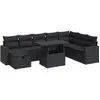 vidaXL Salon de jardin 9 pcs avec coussins noir résine tressée