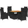 vidaXL Ensemble à manger de jardin coussins 5pcs Noir Résine tressée