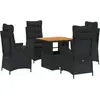 vidaXL Ensemble à manger de jardin coussins 5pcs Noir Résine tressée