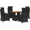 vidaXL Ensemble à manger de jardin coussins 5pcs Noir Résine tressée