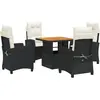 vidaXL Ensemble à manger de jardin coussins 5pcs Noir Résine tressée