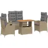 vidaXL Ensemble à manger de jardin coussins 4 pcs beige résine tressée