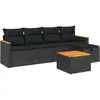 vidaXL Salon de jardin 6 pcs avec coussins noir résine tressée
