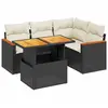 vidaXL Salon de jardin 5 pcs avec coussins noir résine tressée
