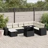 vidaXL Salon de jardin 9 pcs avec coussins noir résine tressée
