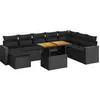 vidaXL Salon de jardin 9 pcs avec coussins noir résine tressée