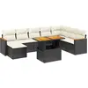 vidaXL Salon de jardin 9 pcs avec coussins noir résine tressée