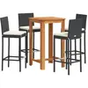 vidaXL Ensemble de bar de jardin 5 pcs noir bois massif acacia rotin