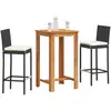 vidaXL Ensemble de bar de jardin 3 pcs noir bois massif acacia rotin
