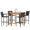 vidaXL Ensemble de bar de jardin 5 pcs noir bois massif acacia rotin