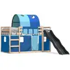 vidaXL Lit superposé avec toboggan et rideaux bleu 80x200 cm