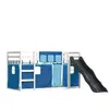 vidaXL Lit superposé avec toboggan et rideaux bleu 90x200 cm