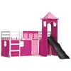 vidaXL Lit superposé avec toboggan et rideaux rose 90x200 cm