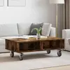 vidaXL vidaXL Table d'appoint avec roues Chêne fumé 90 x 50 x 30 cm