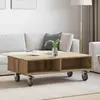 vidaXL Side Table with Wheels Chêne artisanal 90 x 50 x 30 cm