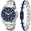 Coffret MASERATI SUCCESSO Montre Homme en Cuir Bleu et Bracelet