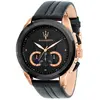 Montre sportive MASERATI en cuir noir - Quartz - Analogique - Etanche 10 ATM