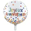 BALLON ALU ROND ANNIVERSAIRE CONFETTIS 46CM BLANC