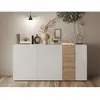 Buffet 3 Portes VENEZIA - Blanc laqué brillant et chêne Cadiz - L 181 ...