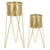 Lot de 2 pots de fleurs en métal doré cm 21x20x46-18x18x32