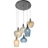 Cleofe - Lustre à suspension 6 lumières en verre ambre, ocre et cobalt...