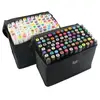 OHP Kit de 80 Feutres Marqueur Huile-alcool Double 1mm-6mm 80 Couleurs Graphique + Sac de Crayon pour le design de mode Noir