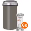 Brabantia Touch Bin 60 Litres Platinum + Sacs Poubelle (120 pièces)