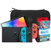 Nintendo Switch OLED Bleu/Rouge + Nintendo Switch Sports + BlueBuilt Housse de Protection
