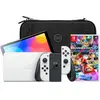 Nintendo Switch OLED Blanc + Mario Kart 8 Deluxe + BlueBuilt Housse de Protection
