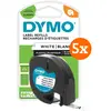 DYMO LetraTag 12 mm x 4 m Noir Blanc Étiquettes Lot de 5