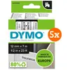 DYMO D1 12 mm x 7 m Noir Blanc Étiquettes Lot de 5