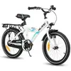 HILAND Vélo d'enfant - Roues 18" - 5-7 ans - Stabilisateurs - Porte-bagages arrière - Vélo de garçon- Blanc