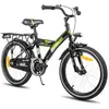 HILAND Vélo d'enfant - Roues 18" - 5-7 ans - Stabilisateurs - Porte-bagages arrière - Vélo de garçon- Noir