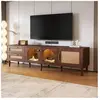 MODFU Meuble TV marron 180x40x50 cm avec 2 tiroirs en rotin, 2 portes ...