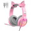 GAMENOTE H2233d Casque gaming fille rose avec oreilles de chat éclaira...