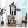 Songmics FEANDREA Arbre à Chat, 50 x 50 x 141 cm, Troncs épais en sisal, Gris Clair, Plate-Forme XXL, Hamac, Niche grande, Stable, PCT02W