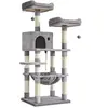 FEANDREA Arbre à chat, Hauteur de 143 cm, Niche, 2 plate-formes, 1 pan...