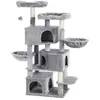 FEANDREA Grand Arbre à Chat avec 3 Niches 164 cm de Hauteur Gris Clair