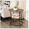 Vasagle Table d'appoint ronde industriel, Marron + Rustique LET56BX