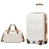 KONO Set de 2 Valise de Voyage Rigide Valise Moyenne 65x44x25.5cm à 4 roulettes avec Serrure TSA + Sac de Voyage 40x20x25cm, Crème
