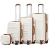 KONO Set de 4 Valises de Voyage Rigide Bagage Cabine (28+55+65+74cm) avec 4 roulettes et Serrure TSA+Portable Vanity Case, Crème
