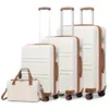 KONO Set de 4 Valises de Voyage Rigide Valise (55+65+74cm) à 4 roulettes avec Serrure TSA + Sac de Voyage Ryanair 40x20x25cm, Crème