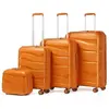 KONO Set de 4 Valises de Voyage (34/55/66/76cm) Rigide Valise Cabine à roulettes et Serrure TSA & Portable Vanity Case, Orange