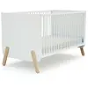 AT4 - Lit bébé évolutif 70 x 140 cm PIRATE Blanc et Hêtre Verni