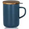 OGO LIVING Tisanière grès avec couvercle en bois - 475ml - Bleu